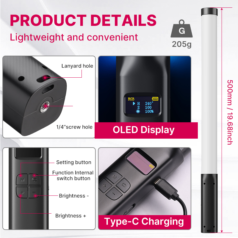 Ulanzi VL119 핸드 헬드 RGB 다채로운 스틱 - Photography Lighting Styles 리뷰 및 가격